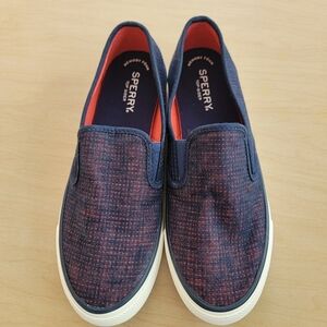 Sperry Women's Navy And Red Slip-On Sneaker Shoes 7.5
